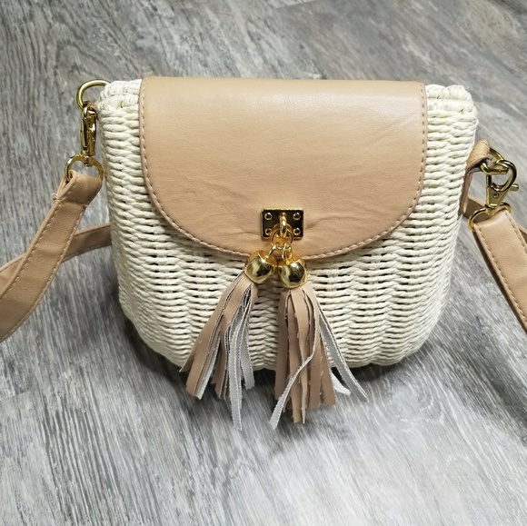 Handbags - Basket Weaved Crossbody Tassel Bag